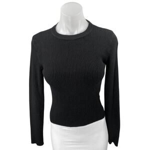 NA-KD Women's Black Rib Knit Long Sleeve Crew Neck Slim Fit Sweater Top Size S